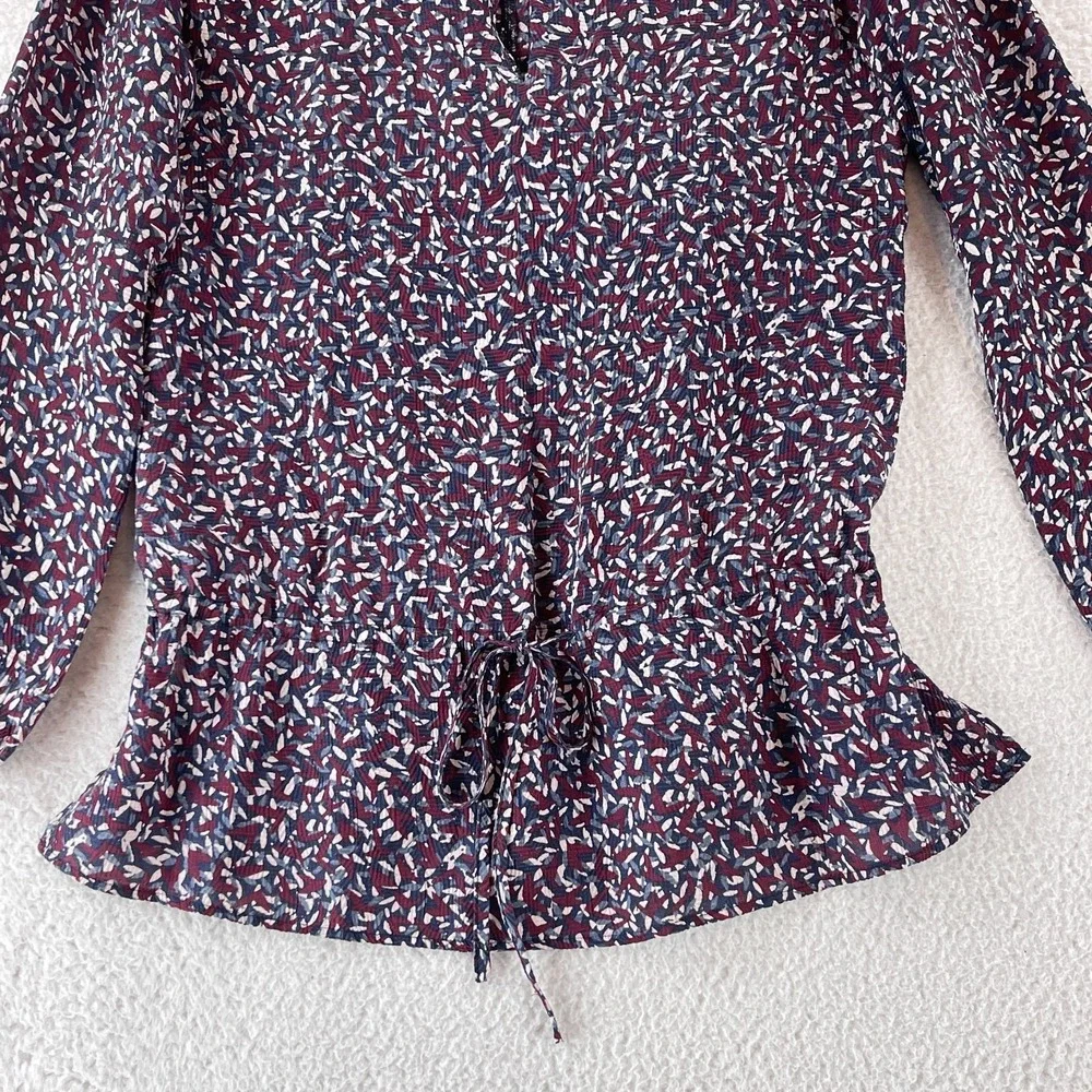 Tory Burch Top Womens Size 2 Red Agate Confetti‎ Silk Long Sleeve Drop Waist Tie